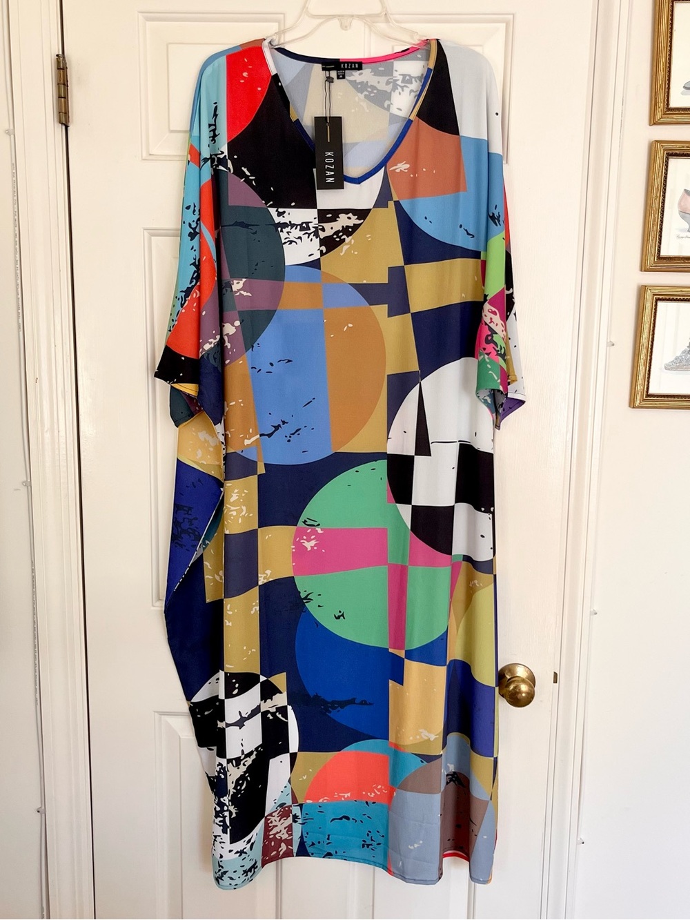 Kozan Abstract Design Short Sleeve Maxi Dress NWT Size M